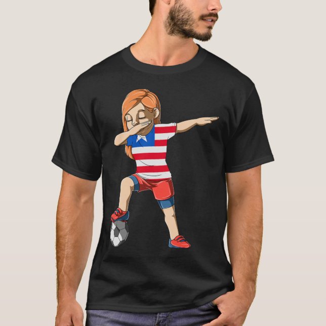 Dabbing Soccer Girl Liberia Jersey Liberian  T Shirt (Framsida)