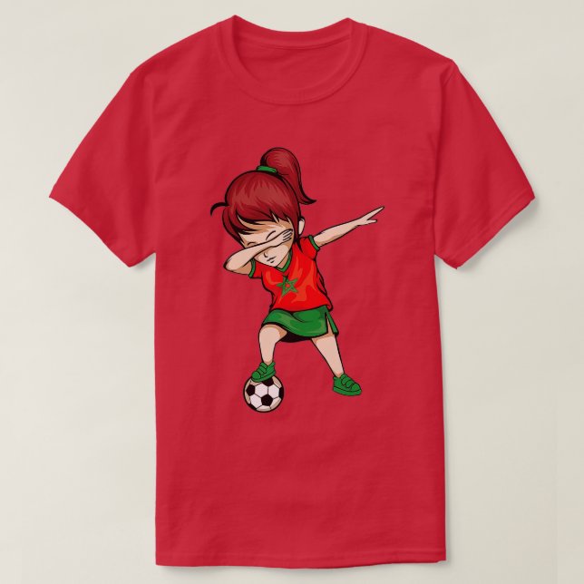 Dabbing Soccer Girl Marocko Jersey - Moroccan Foo T Shirt (Design framsida)