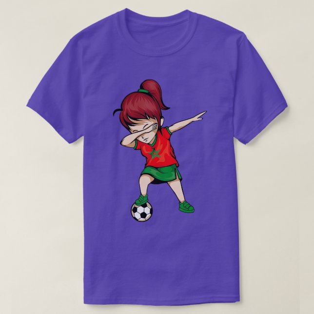 Dabbing Soccer Girl Marocko Jersey Moroccan Footba T Shirt (Design framsida)