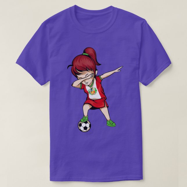 Dabbing Soccer Girl Peru Jersey - Peruvian Footbal T Shirt (Design framsida)
