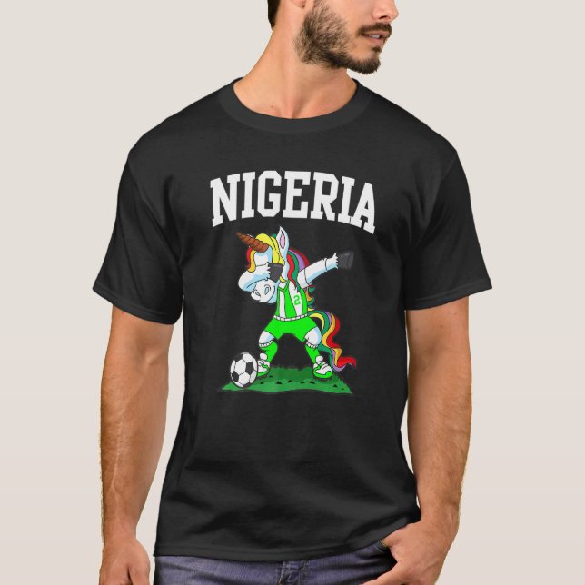 Dabbing Soccer Unicorn Nigeria Nigerian Football T Shirt (Framsida)