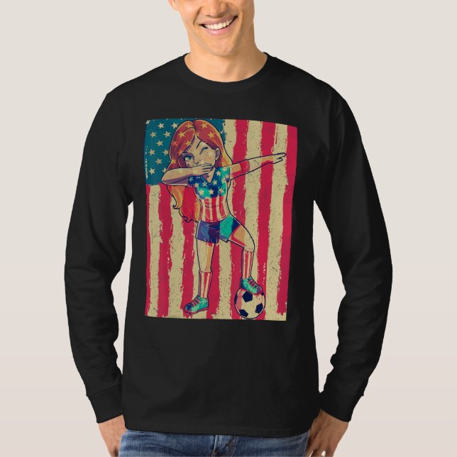 Dabbing Soccer Women Girl USA 4th of July American T Shirt (Framsida)