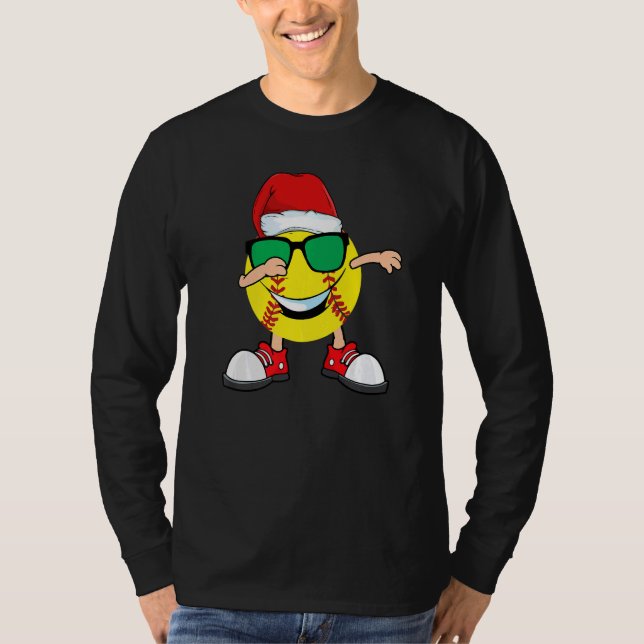 Dabbing Softball Boll Santa Hat Sunglasses T Shirt (Framsida)