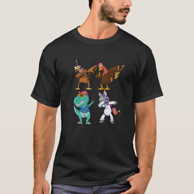Dabbing Squad turkey unicorn dinosaur thanksgiving T Shirt (Framsida)