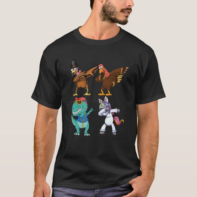 Dabbing Squad turkey unicorn dinosaur thanksgiving T Shirt (Framsida)