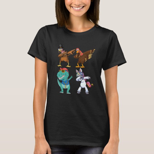 Dabbing Squad turkey unicorn dinosaur thanksgiving T Shirt (Framsida)