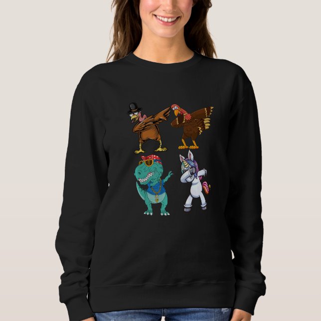 Dabbing Squad turkey unicorn dinosaur thanksgiving T Shirt (Framsida)