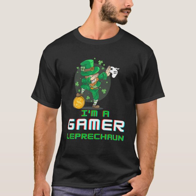 Dabbing St Paddy's Day Video Gaming Leprechaun Gre T Shirt (Framsida)
