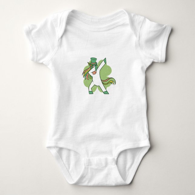 Dabbing St. Patricks Unicorn Baby Bodydräkt T Shirt (Framsida)