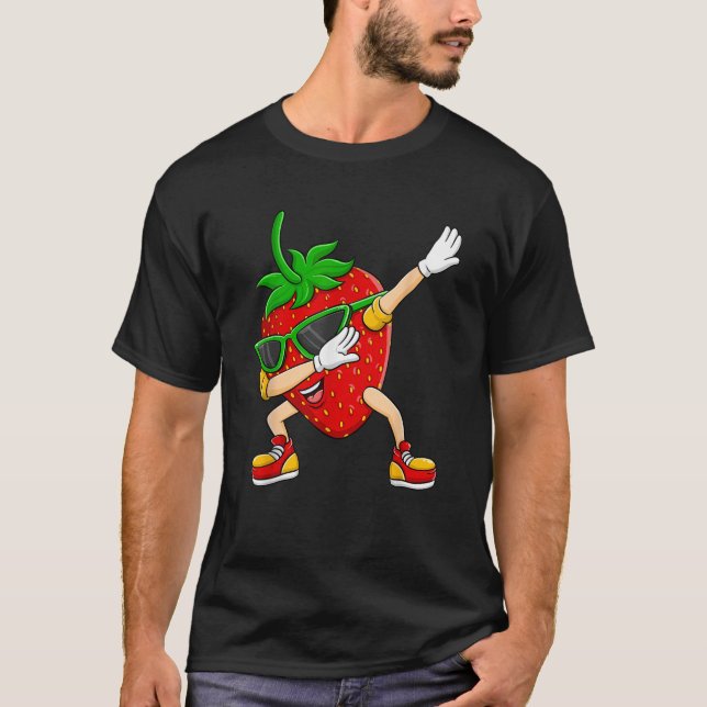 Dabbing Strawberry Wearing Glasses Summer Berry fo T Shirt (Framsida)