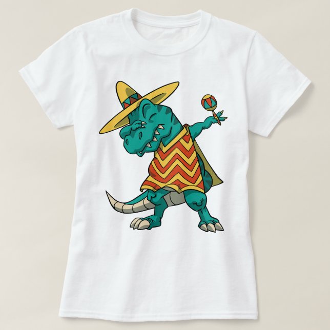 Dabbing T-rex Dinosaur Cinco De Mayo Fiesta 2024 T Shirt (Design framsida)