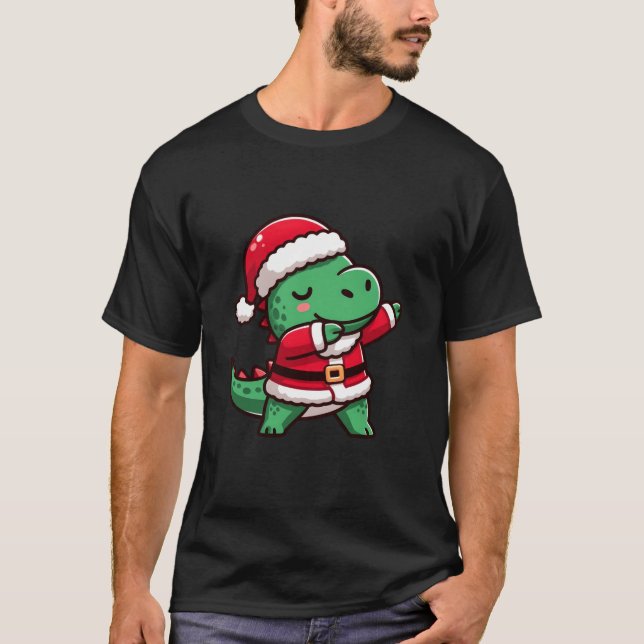 Dabbing T Rex Dinosaur in Jultomten jul Co T Shirt (Framsida)