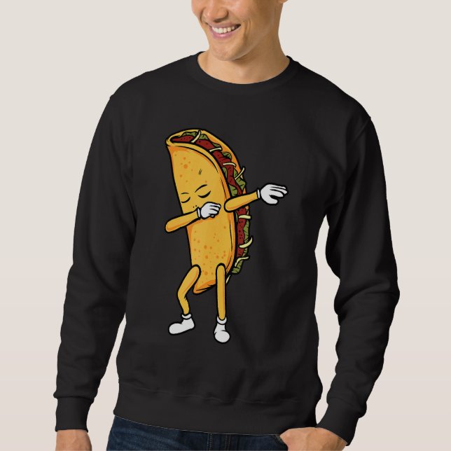 Dabbing Taco Mexican Food Cinco 5 De Mayo Lång Ärmad Tröja (Framsida)