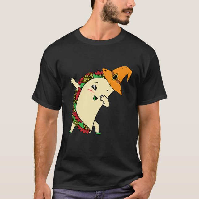 Dabbing Taco Witch Hat Lazy Halloween Costume Mexi T Shirt (Framsida)