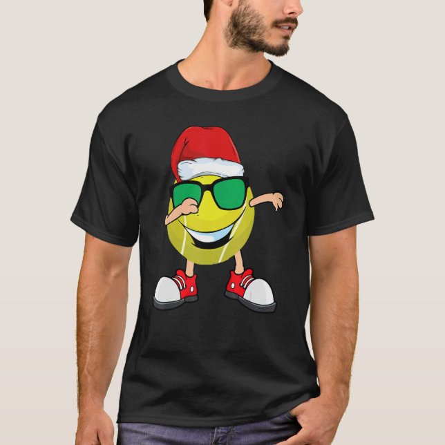 Dabbing Tennis Boll Santa Hat Sunglasses Christm T Shirt (Framsida)