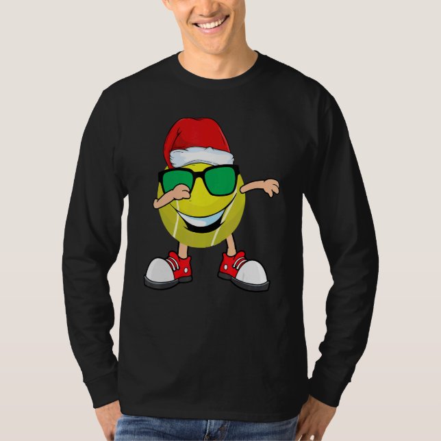 Dabbing Tennis Boll Santa Hat Sunglasses Christm T Shirt (Framsida)