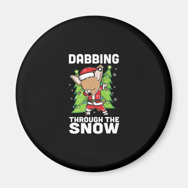 Dabbing through Snö Chihuahua jul Hund Magnet (Framsidan)
