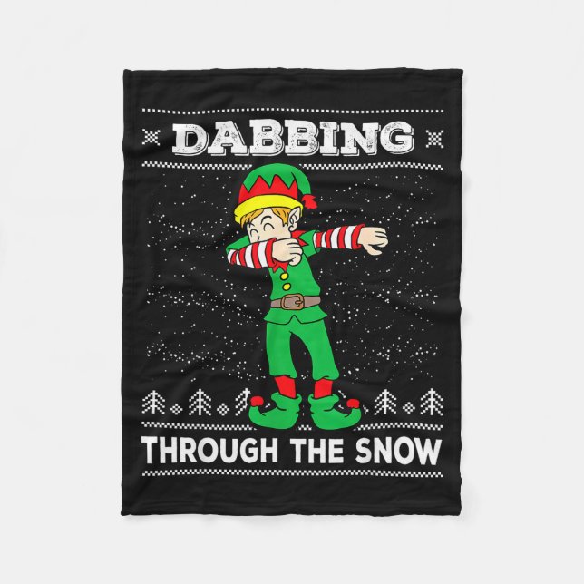 Dabbing Through The Snow Elf Dab Ugly Christmas Sw Fleecefilt (Framsidan)