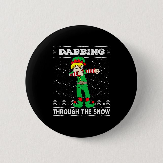 Dabbing Through The Snow Elf Dab Ugly Christmas Sw Knapp (Framsida)