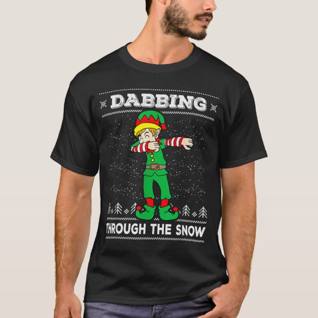 Dabbing Through The Snow Elf Dab Ugly Christmas Sw T Shirt (Framsida)