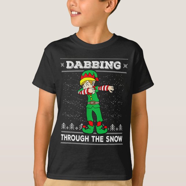 Dabbing Through The Snow Elf Dab Ugly Christmas Sw T Shirt (Framsida)