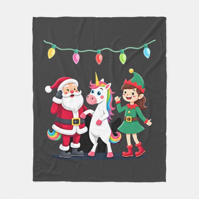 Dabbing Tomte Enhörning Jul Barn Pojkar Män  Fleecefilt (Framsidan)