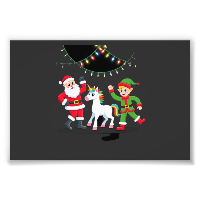 Dabbing Tomte Enhörning Jul Barn Pojkar Män  Fototryck (Framsidan)