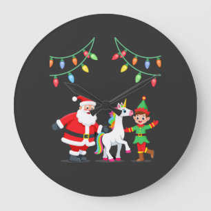 Dabbing Tomte Enhörning Jul Barn Pojkar Män Stor Klocka