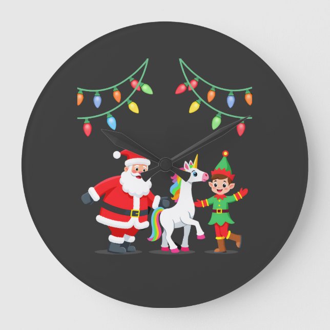 Dabbing Tomte Enhörning Jul Barn Pojkar Män  Stor Klocka (Framsida)
