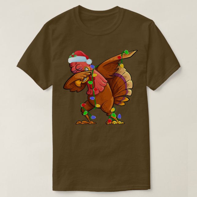 Dabbing Turkey Bird Julafton Ljus Funny Santa Turk T Shirt (Design framsida)