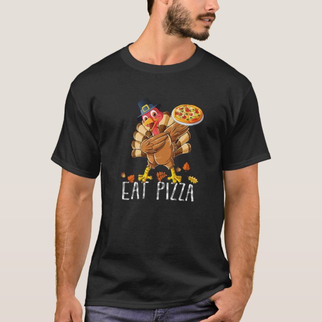Dabbing Turkey Eat Pizza Adult Vegan Kids  Thanksg T Shirt (Framsida)
