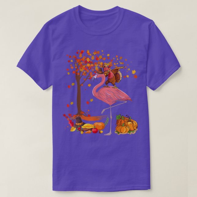 Dabbing Turkey Riding Flamingo Thanksgiving Fall T T Shirt (Design framsida)
