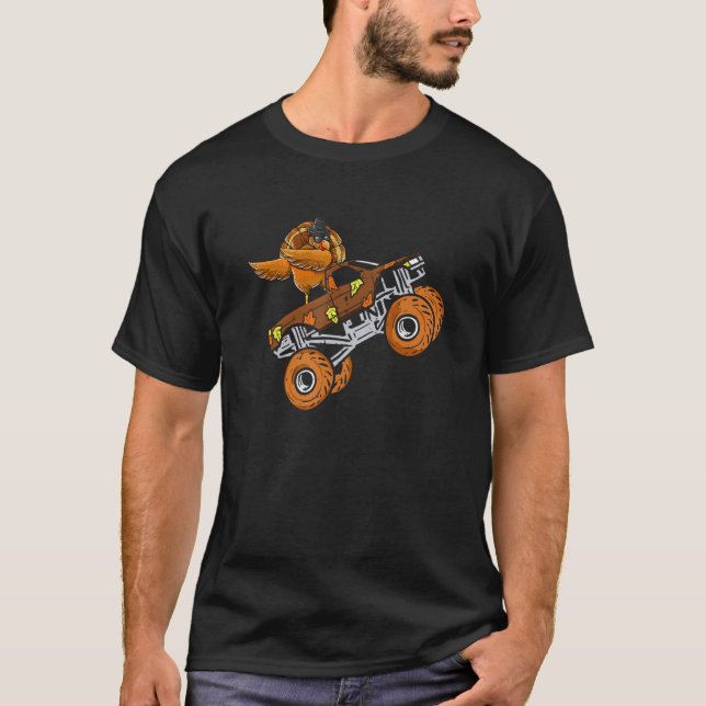 Dabbing Turkey Riding Monster Lastbil Thanksgiving T Shirt (Framsida)