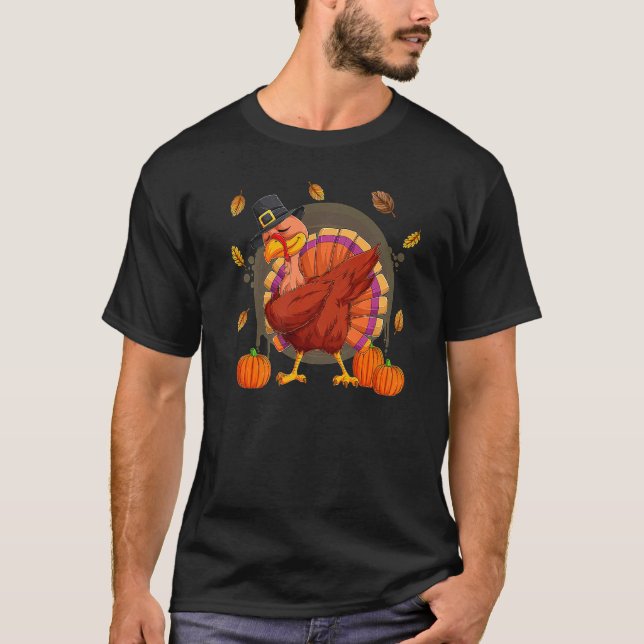 Dabbing Turkey  Thanksgiving Boys Kids Men Turkey  T Shirt (Framsida)