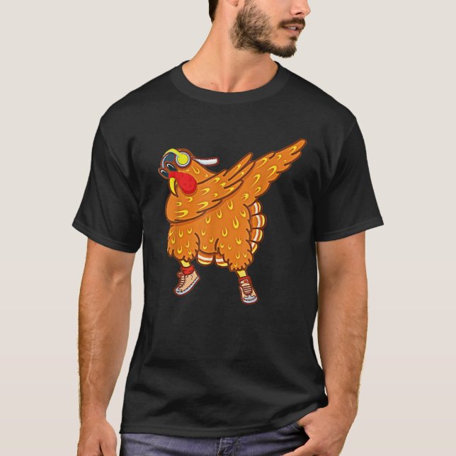 Dabbing Turkey Thanksgiving Day Pilgrim Boys Girls T Shirt (Framsida)