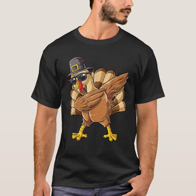 Dabbing Turkey Thanksgiving Day Pilgrim Boys Manar T Shirt (Framsida)
