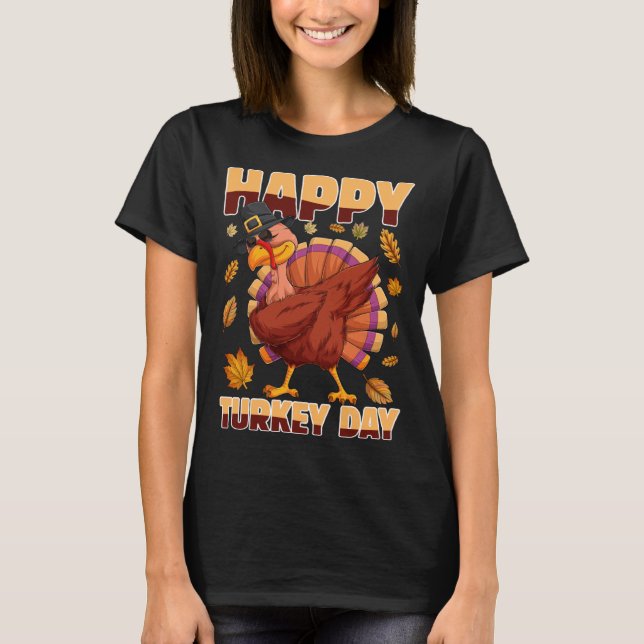 Dabbing Turkey Thanksgiving Holiday Present Happy  T Shirt (Framsida)
