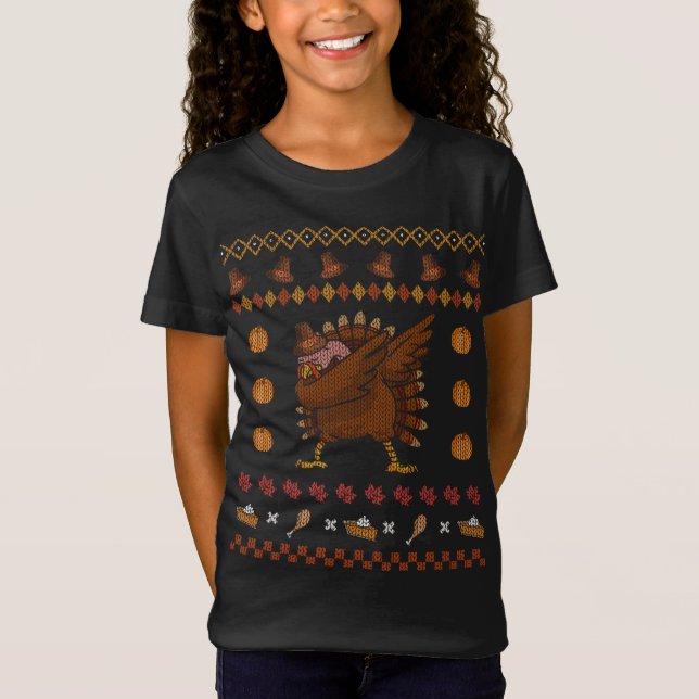 Dabbing Turkey Ugly jul Sweater Ljudny Tack T Shirt (Framsida)