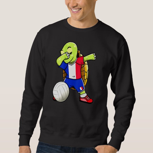 Dabbing Turtle Frankrike Volleyball Fläkt Jersey F Lång Ärmad Tröja (Framsida)