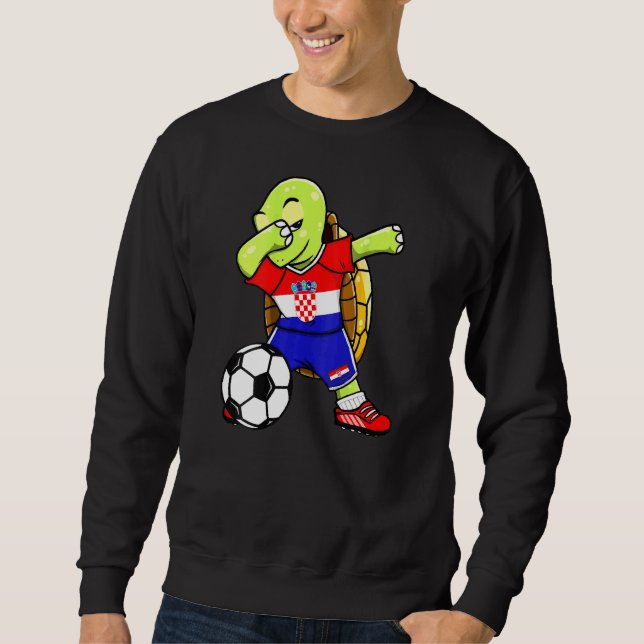 Dabbing Turtle Kroatien Ocer Fläkt Jersey Kroatisk Lång Ärmad Tröja (Framsida)
