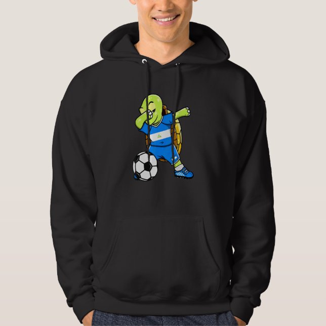 Dabbing Turtle Nicaragua Ocer Fläkt Jersey Flagga  Hoodie (Framsida)