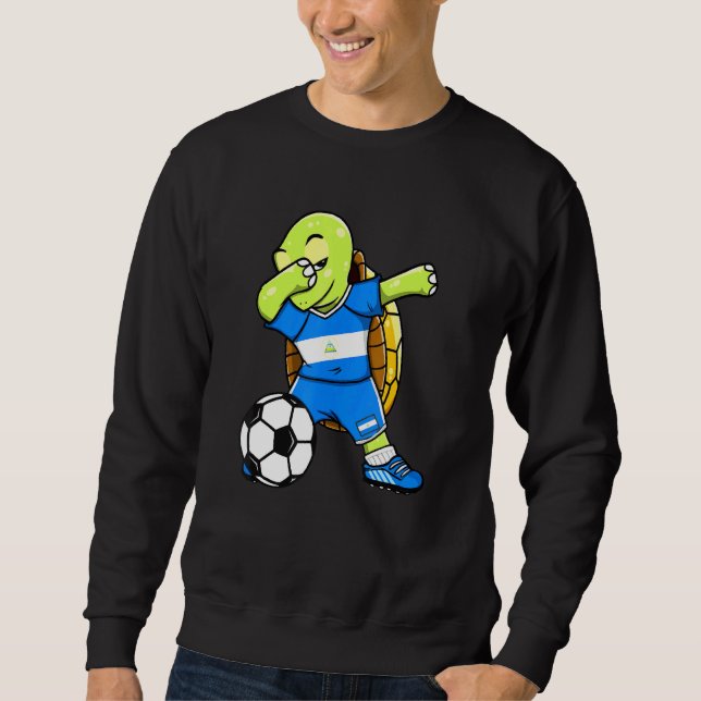 Dabbing Turtle Nicaragua Ocer Fläkt Jersey Flagga  Lång Ärmad Tröja (Framsida)