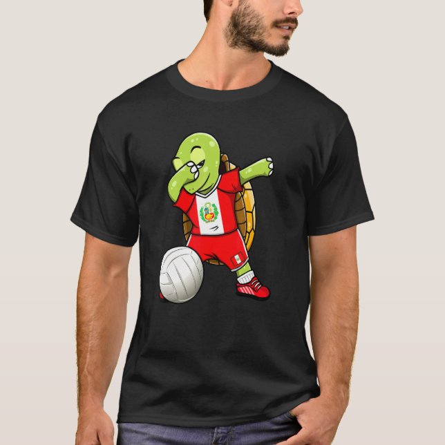 Dabbing Turtle Peru Volleyball Fläkt Jersey Peruvi T Shirt (Framsida)