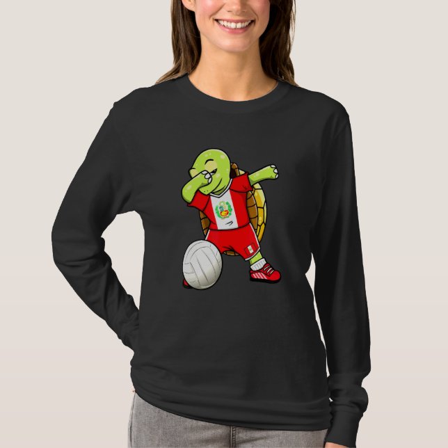 Dabbing Turtle Peru Volleyball Fläkt Jersey Peruvi T Shirt (Framsida)