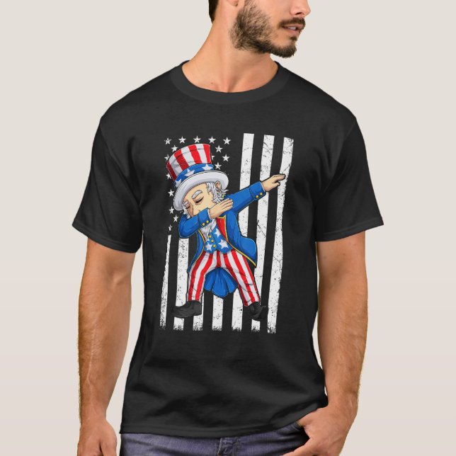 Dabbing Uncle Sam  4th of July Men Kids Boys T Shirt (Framsida)