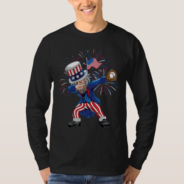 Dabbing Uncle Sam Baseball Ball Indepedence Day Bo T Shirt (Framsida)