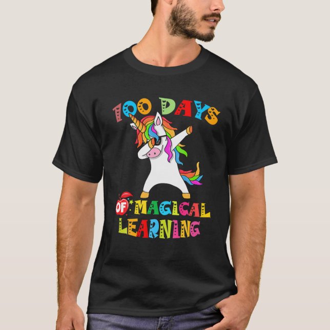 Dabbing Unicorn 100 Days of Magic Learning 100th T Shirt (Framsida)
