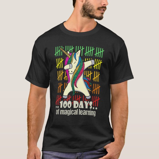 Dabbing Unicorn 100 Days of Magic Learning 100th T Shirt (Framsida)