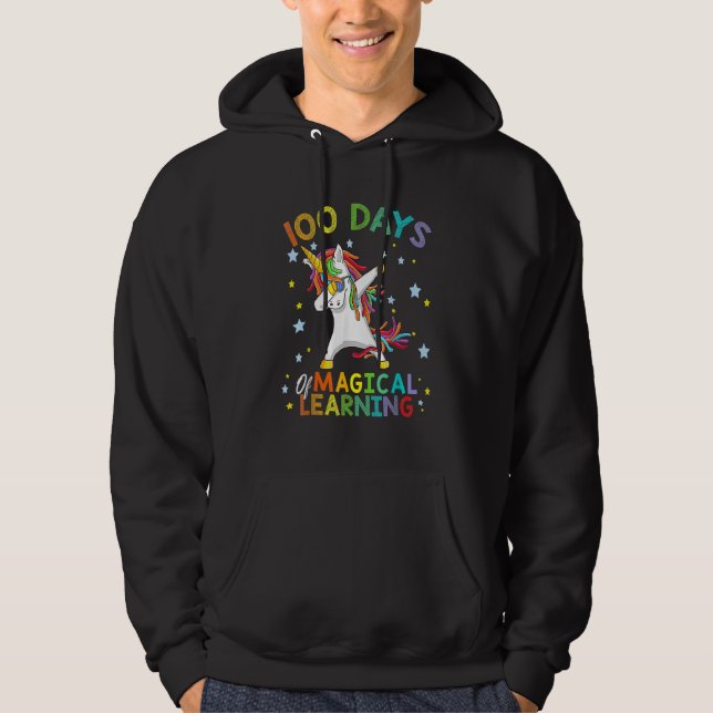 Dabbing Unicorn 100 Days Of Magical Learning 100th Hoodie (Framsida)