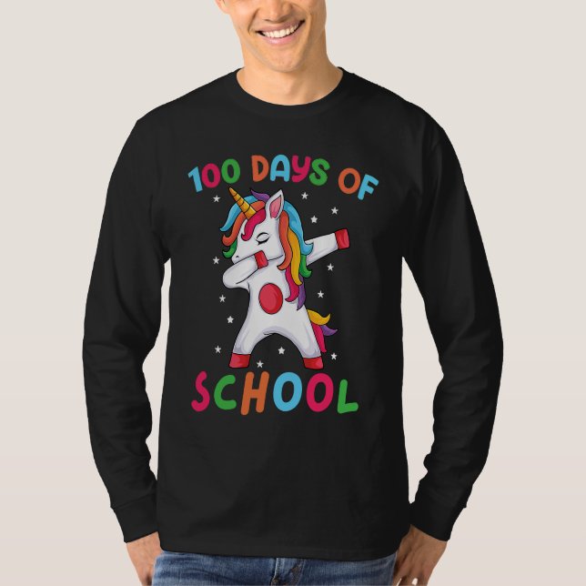 Dabbing Unicorn 100 Days of School  Girls Dabbing  T Shirt (Framsida)